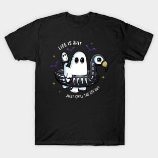 Life is Sh*t Just Chill the Eff Out Ghost Flamingo Floatie T-Shirt